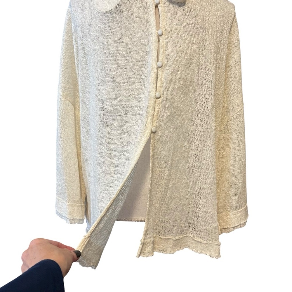 NWT Kye Mi Loose Knit‎ Button and Bow Back Sweater Women’s SZ L in Ivory - Picture 6 of 10